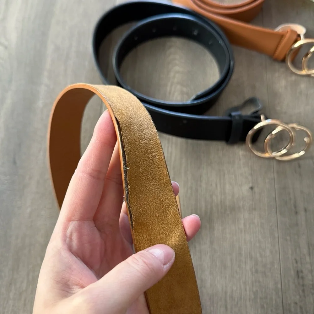 3 Leather Gold Tone Double‎ Circle Faux Leather Belts